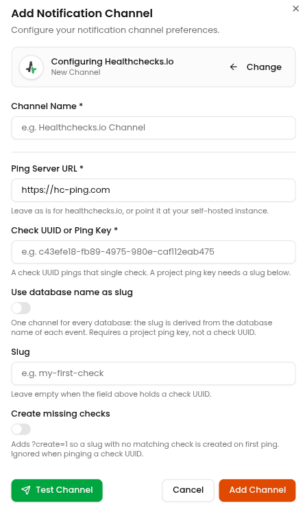 Healthchecks.io channel configuration