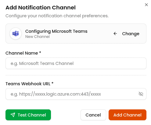 Microsoft Teams channel configuration