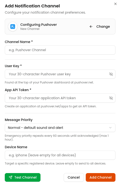 Pushover channel configuration