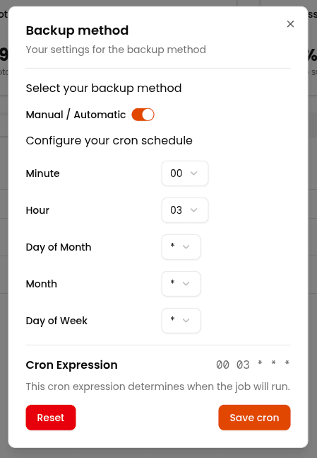 Backup schedule configuration