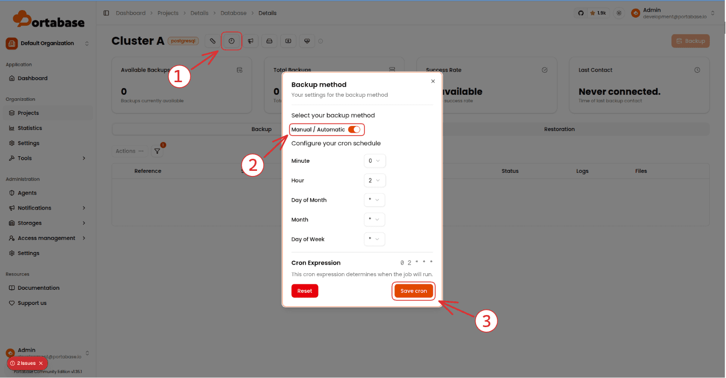Configuring an automated daily backup in Portabase