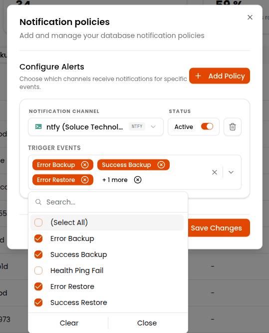Notification policies panel