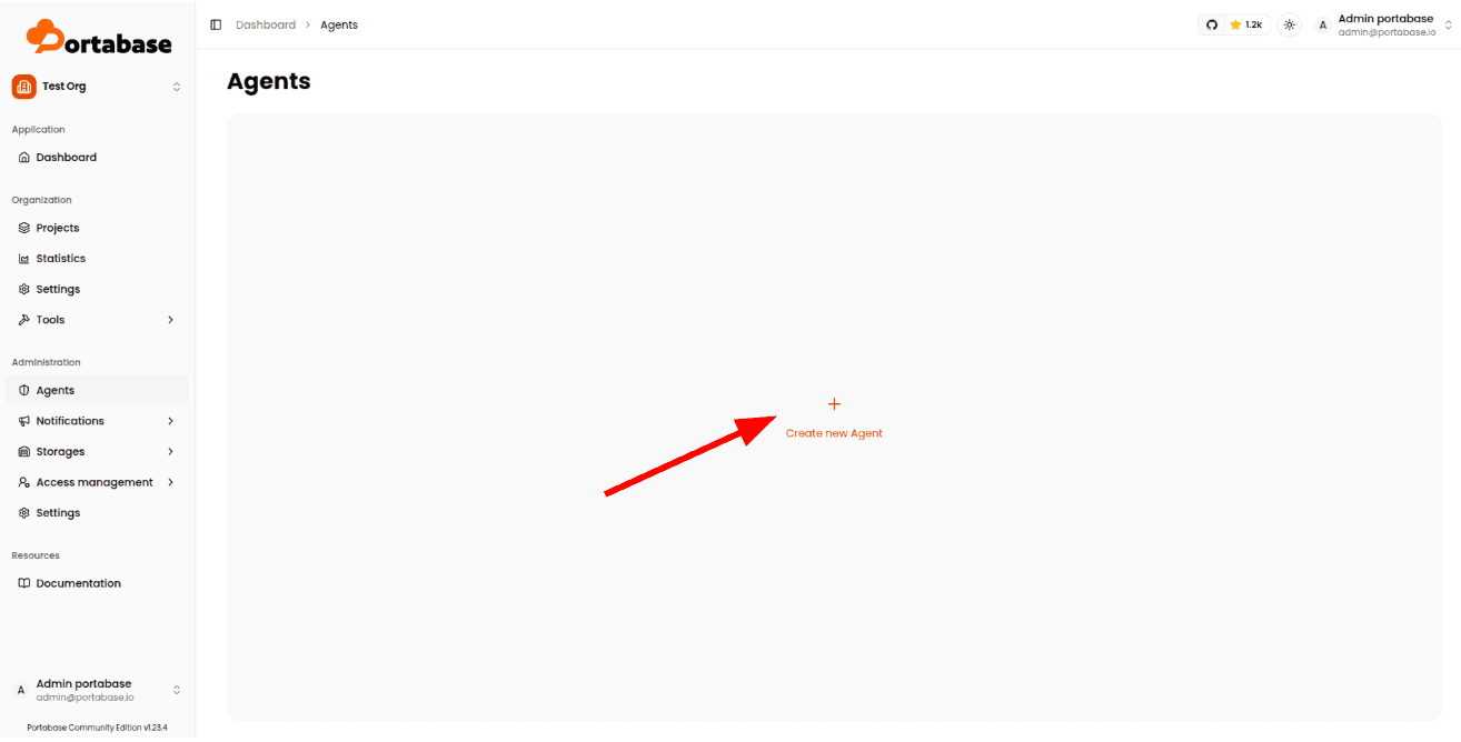 Agents menu in the Portabase dashboard