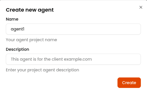 Create a new agent dialog