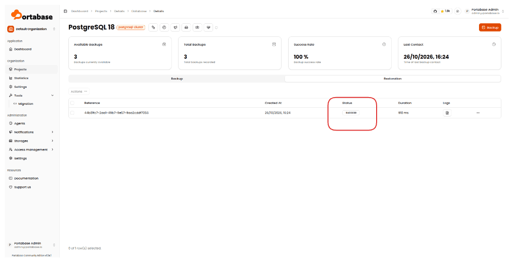 PostgreSQL 18 restoration completed successfully
