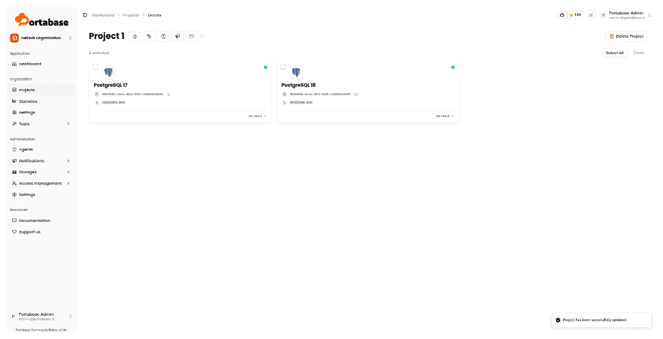Notification confirming that the backups were started