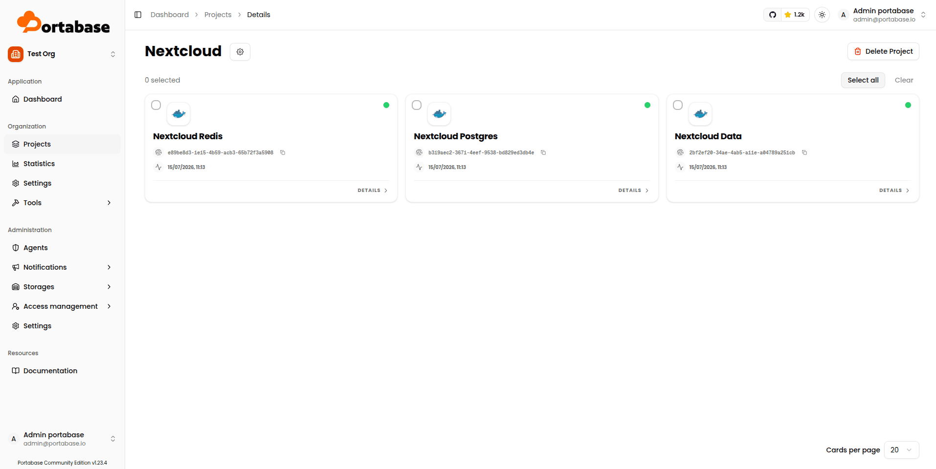 Nextcloud project Docker volumes in Portabase
