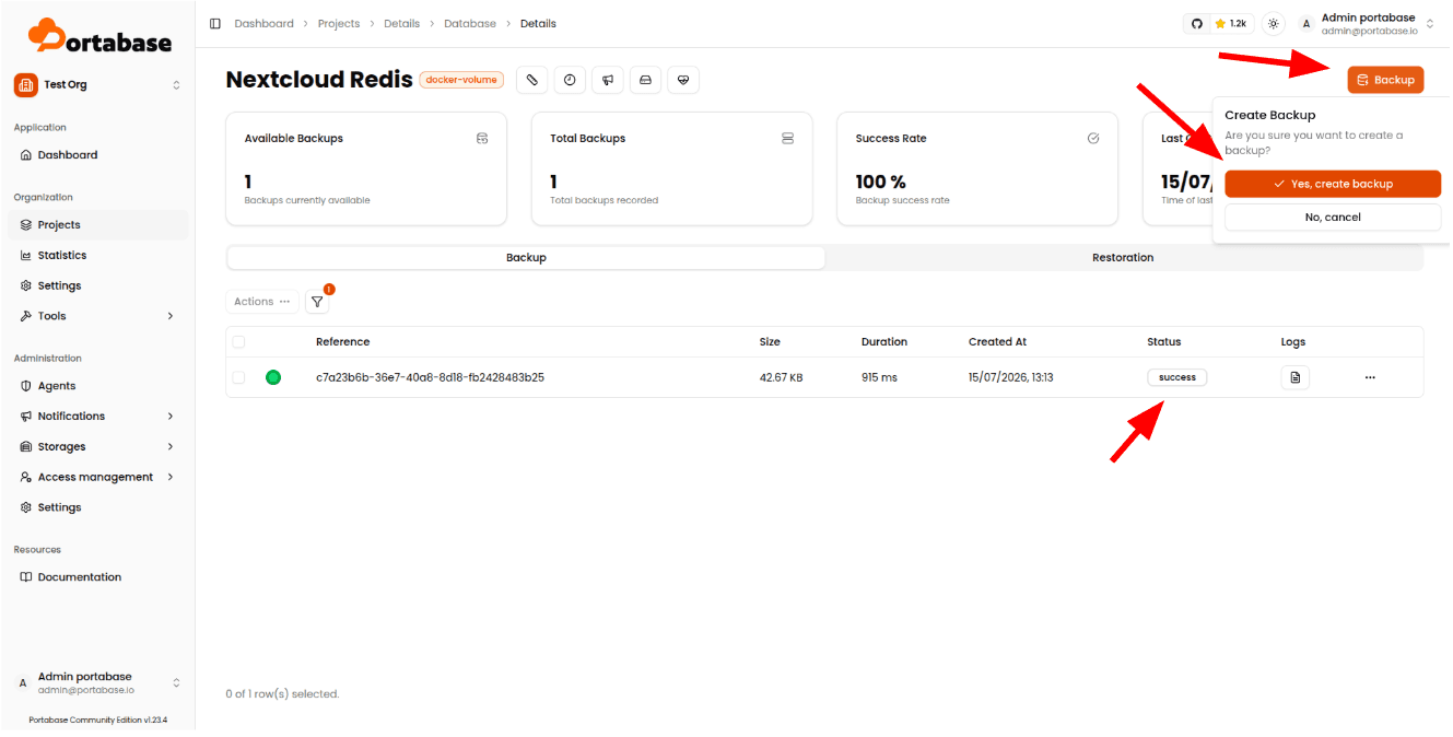 Nextcloud project Docker volumes protected by Portabase