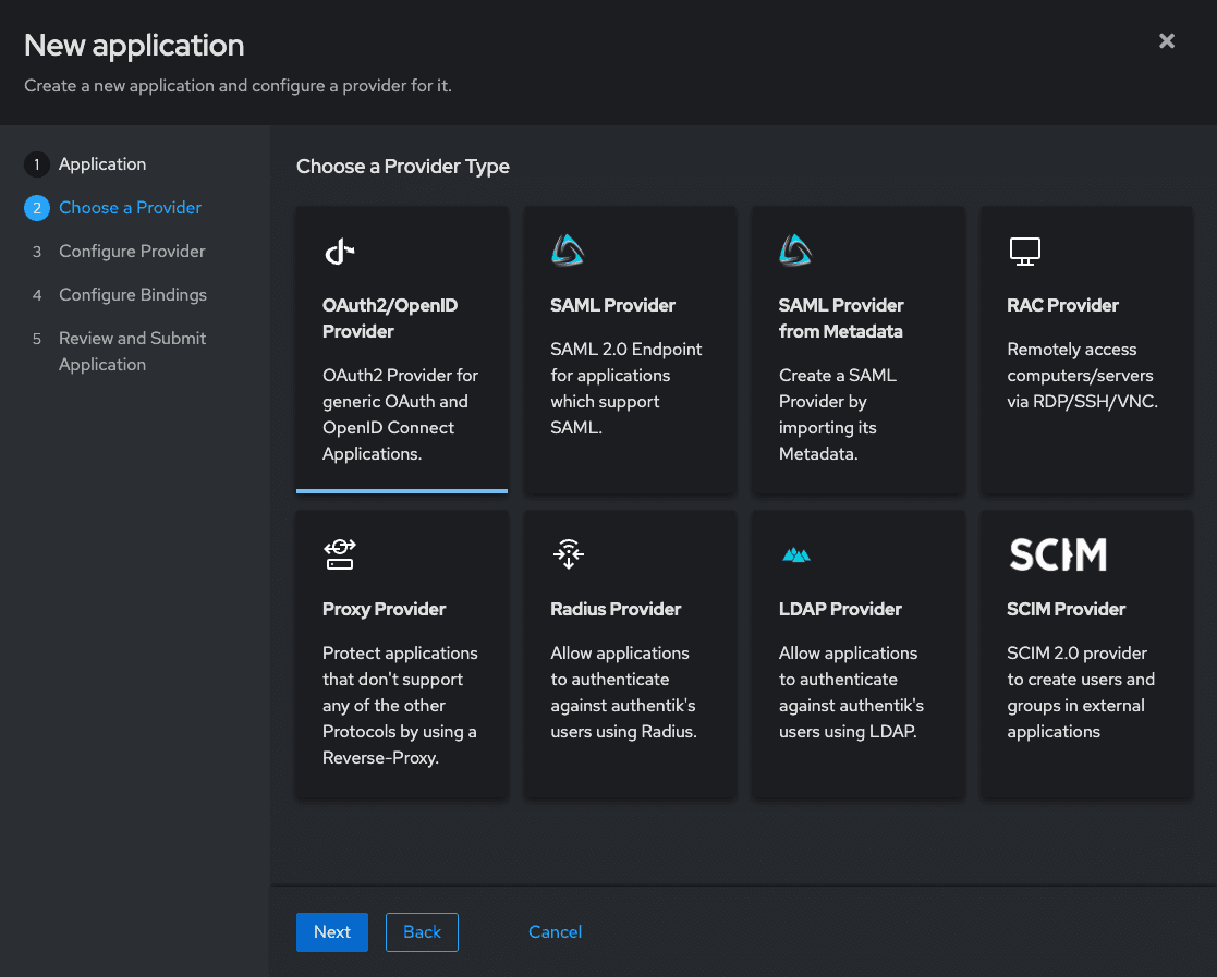 Authentik - Choose a provider type