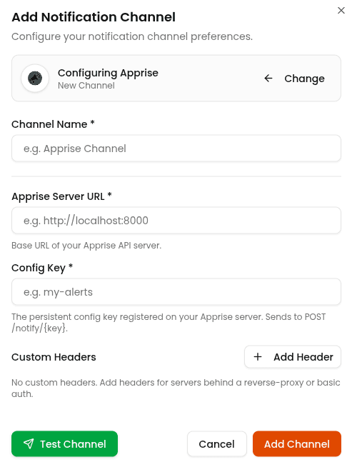 Apprise channel configuration