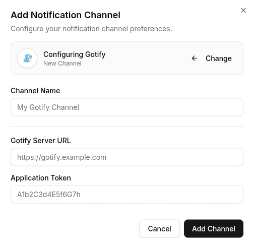 Gotify channel configuration
