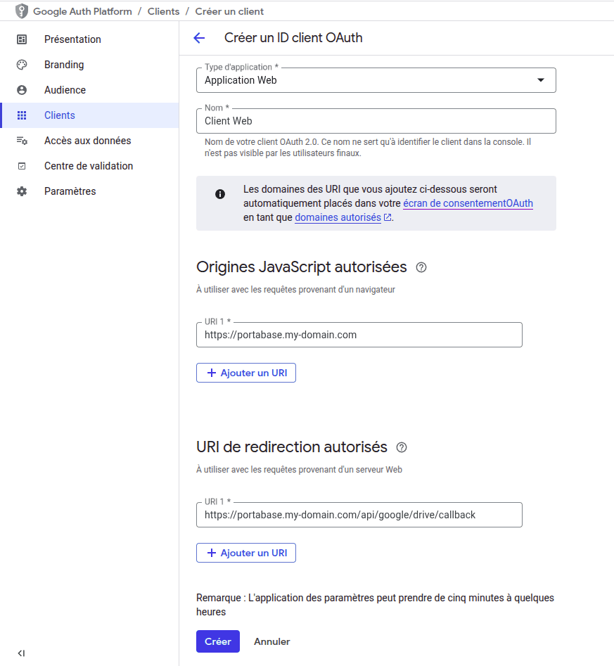 Google Cloud Console configuration